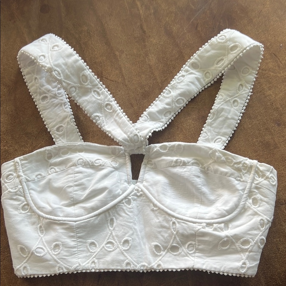Zara White Embroidered Crop Top